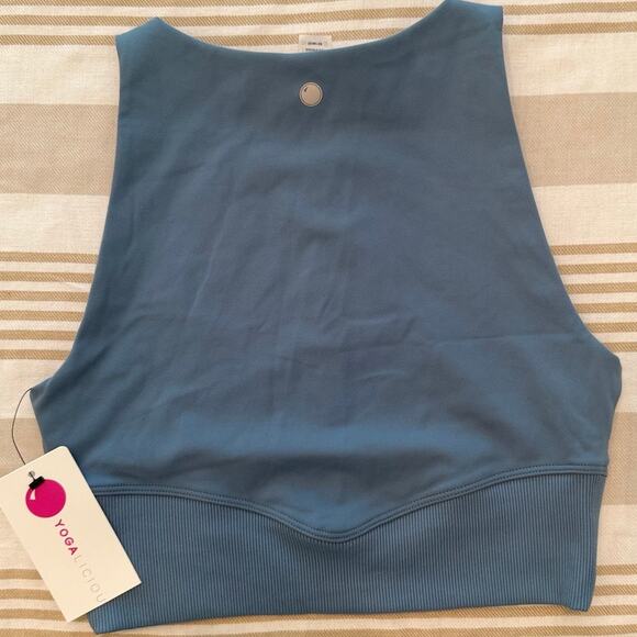 Yogalicious NWT | Criss Cross Hybrid Rib Tank in Spring Lake blue | size small - Picture 3 of 6